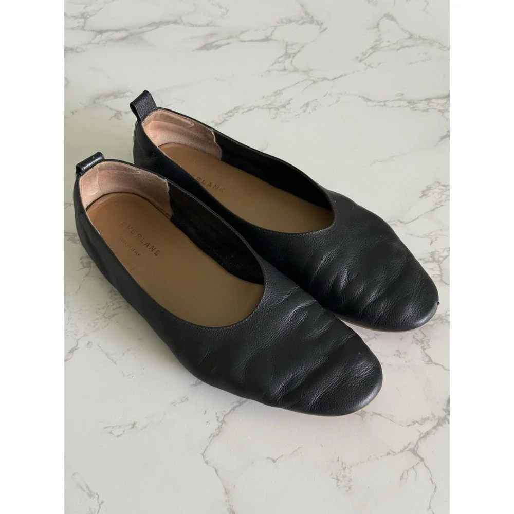 EVERLANE The Day Glove Flats Size 10 in Black Leather Shoes Vented Arch Support